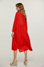 Load image into Gallery viewer, Linen Style Oversized Red Dress with Buttons