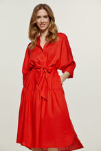 Load image into Gallery viewer, Linen Style Oversized Red Dress with Buttons