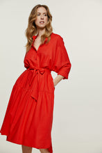 Load image into Gallery viewer, Linen Style Oversized Red Dress with Buttons