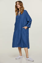 Load image into Gallery viewer, Linen Style Oversized Blue Dress with Buttons