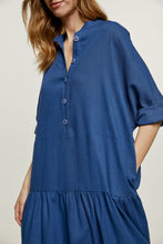 Load image into Gallery viewer, Linen Style Oversized Blue Dress with Buttons