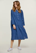 Load image into Gallery viewer, Linen Style Oversized Blue Dress with Buttons