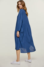 Load image into Gallery viewer, Linen Style Oversized Blue Dress with Buttons