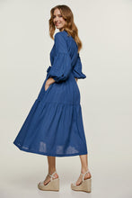 Load image into Gallery viewer, Linen Style Blue Dress with Pockets