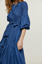 Load image into Gallery viewer, Linen Style Blue Dress with Pockets