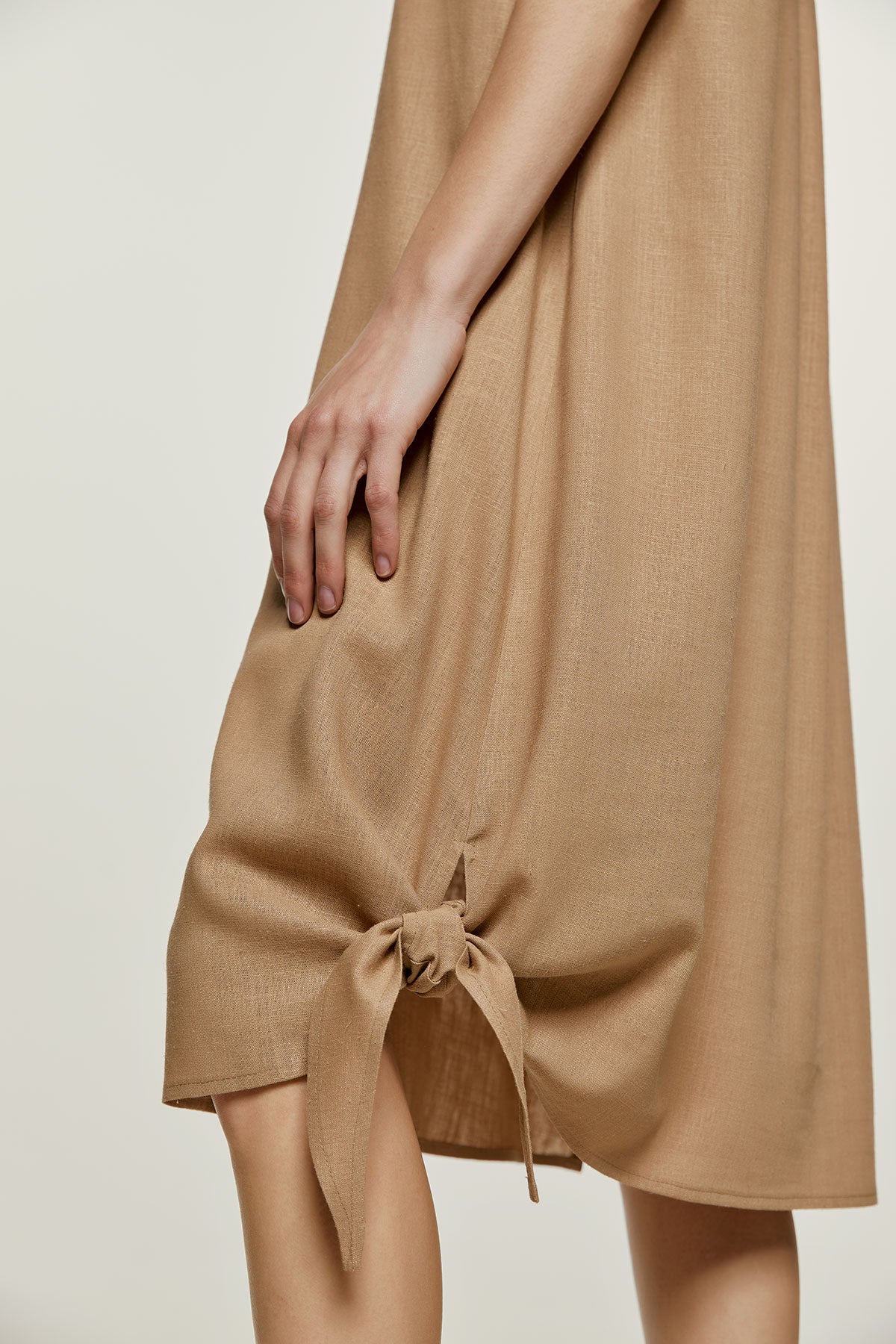 Beige Midi Dress with Tie Detail
