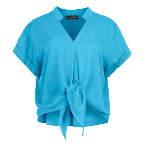 Cerulean Charm Viscose Tie-Front Blouse