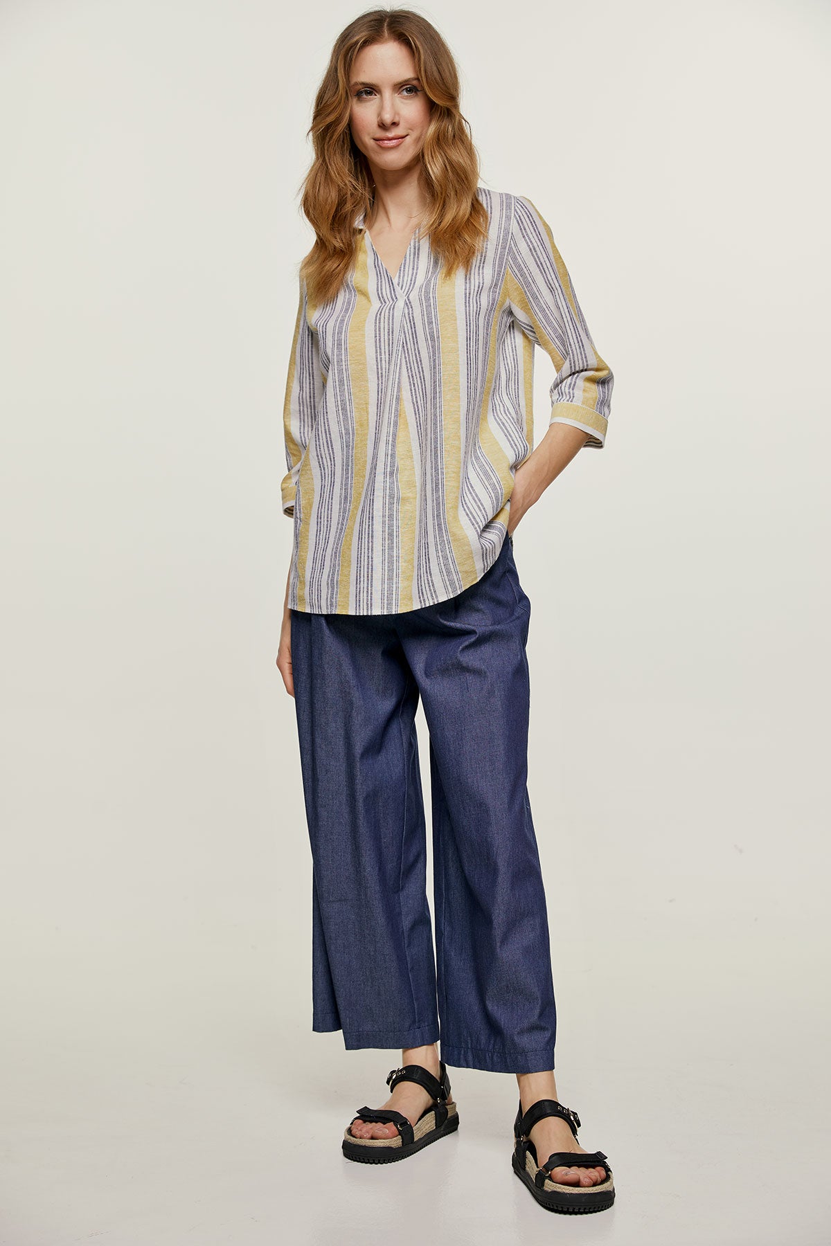 Striped Linen Style Top with Pockets