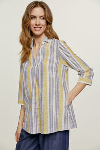 Striped Linen Style Top with Pockets