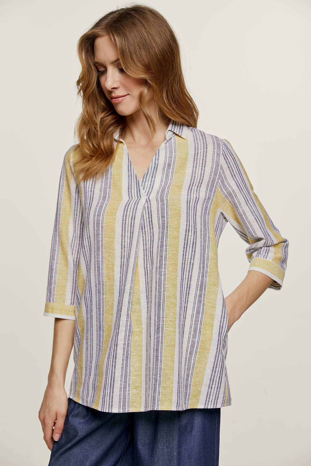 Striped Linen Style Top with Pockets