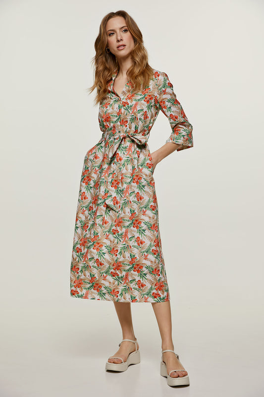 Print Poplin Style Midi Dress