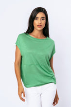 Load image into Gallery viewer, Green Stretch Jersey Boat Neckline Top