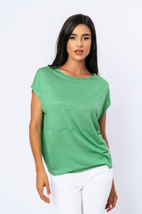 Green Stretch Jersey Boat Neckline Top