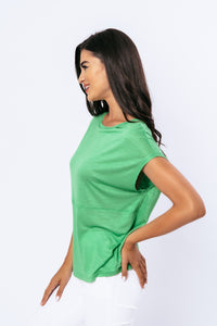 Green Stretch Jersey Boat Neckline Top