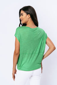 Green Stretch Jersey Boat Neckline Top