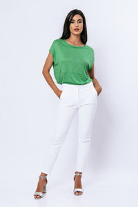 Green Stretch Jersey Boat Neckline Top