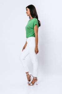 Green Stretch Jersey Boat Neckline Top