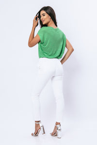 Green Stretch Jersey Boat Neckline Top