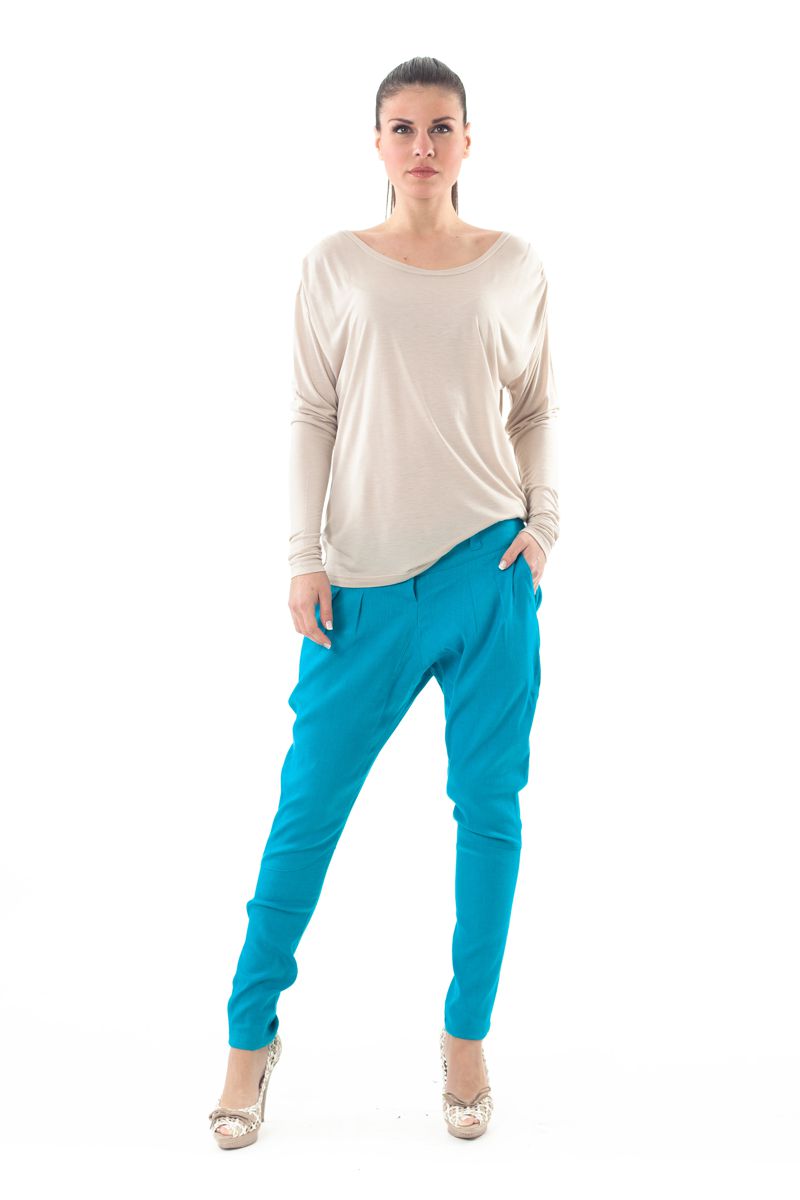 Conquista Παντελόνι Casual Μακρύ Slim Fit Με Πιέτες Μονόχρωμο Λινό Πετρόλ C230-057-35