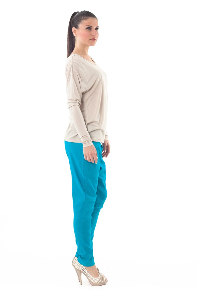 Conquista Παντελόνι Casual Μακρύ Slim Fit Με Πιέτες Μονόχρωμο Λινό Πετρόλ C230-057-35