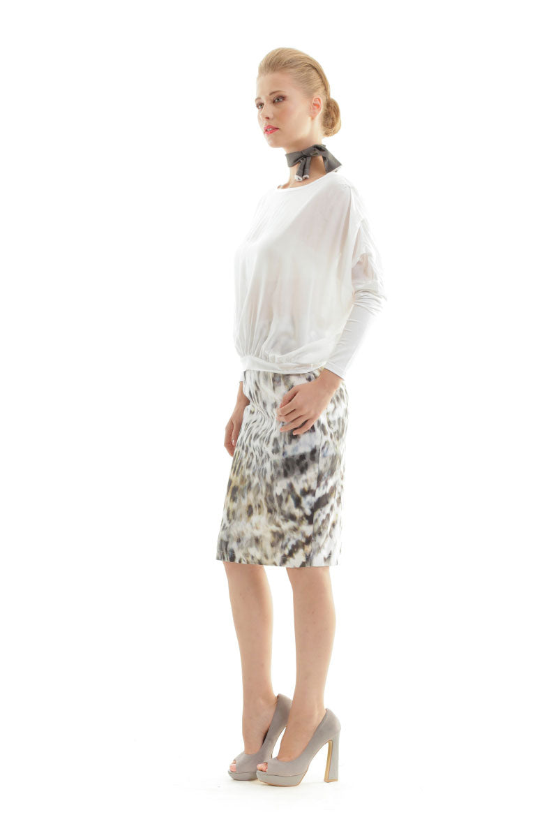 Conquista Φούστα Midi Ίσια Γραμμή Εμπριμέ Animal Print Καμπαρντίνα Βαμβάκι με Ελαστάνη Πολύχρωμη C240-022-99