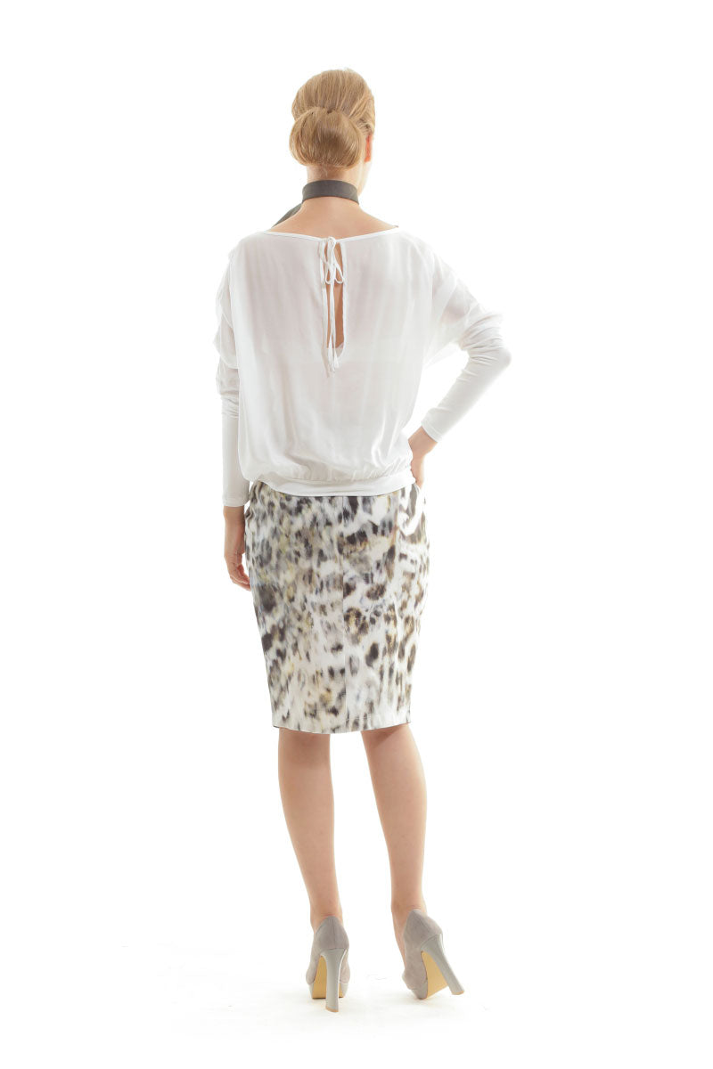 Conquista Φούστα Midi Ίσια Γραμμή Εμπριμέ Animal Print Καμπαρντίνα Βαμβάκι με Ελαστάνη Πολύχρωμη C240-022-99