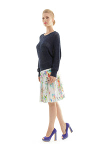 Cotton Pleated Printed Skirt