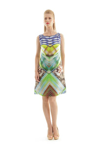 Vibrant Geometric Print A-Line Dress