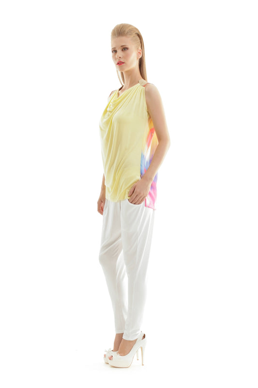 Conquista Τοπ Longline Casual Αμάνικο Ντραπέ Λαιμόκοψη Μονόχρωμο Κίτρινο C240-232-10