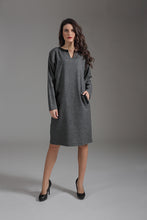 Load image into Gallery viewer, Long Sleeve Sack Dress with Pocket and Collar Detail