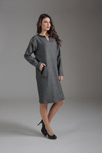 Load image into Gallery viewer, Long Sleeve Sack Dress with Pocket and Collar Detail