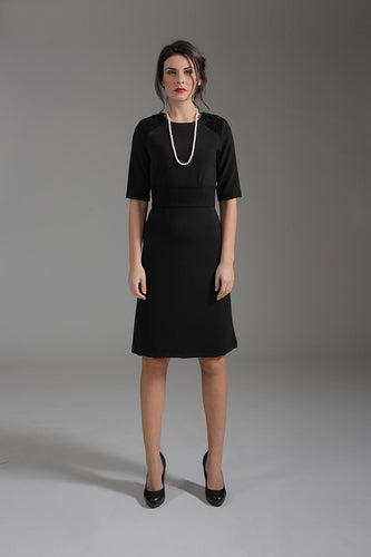A Line Elbow Sleeve Dress with Burn Out Detail