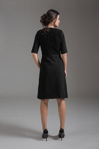 A Line Elbow Sleeve Dress with Burn Out Detail