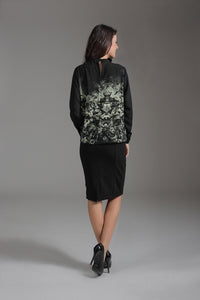 Relaxed Long Sleeve Woven Top with Pleat Detail and Button Fastening
