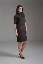 Load image into Gallery viewer, Elbow Sleeve Woven Punto di Roma Fitted Dress with Stand Up Collar