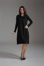 Load image into Gallery viewer, Long Sleeve Knit Style A Line Dress with Wide Collar and Pleat Detail