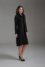 Load image into Gallery viewer, Long Sleeve Knit Style A Line Dress with Wide Collar and Pleat Detail