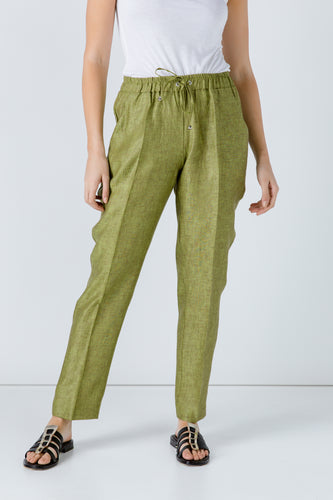 Green Linen Drawstring Pants