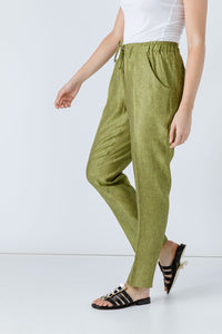 Green Linen Drawstring Pants