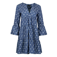 Load image into Gallery viewer, Indigo Floral A Line Dress with Bell Sleeves