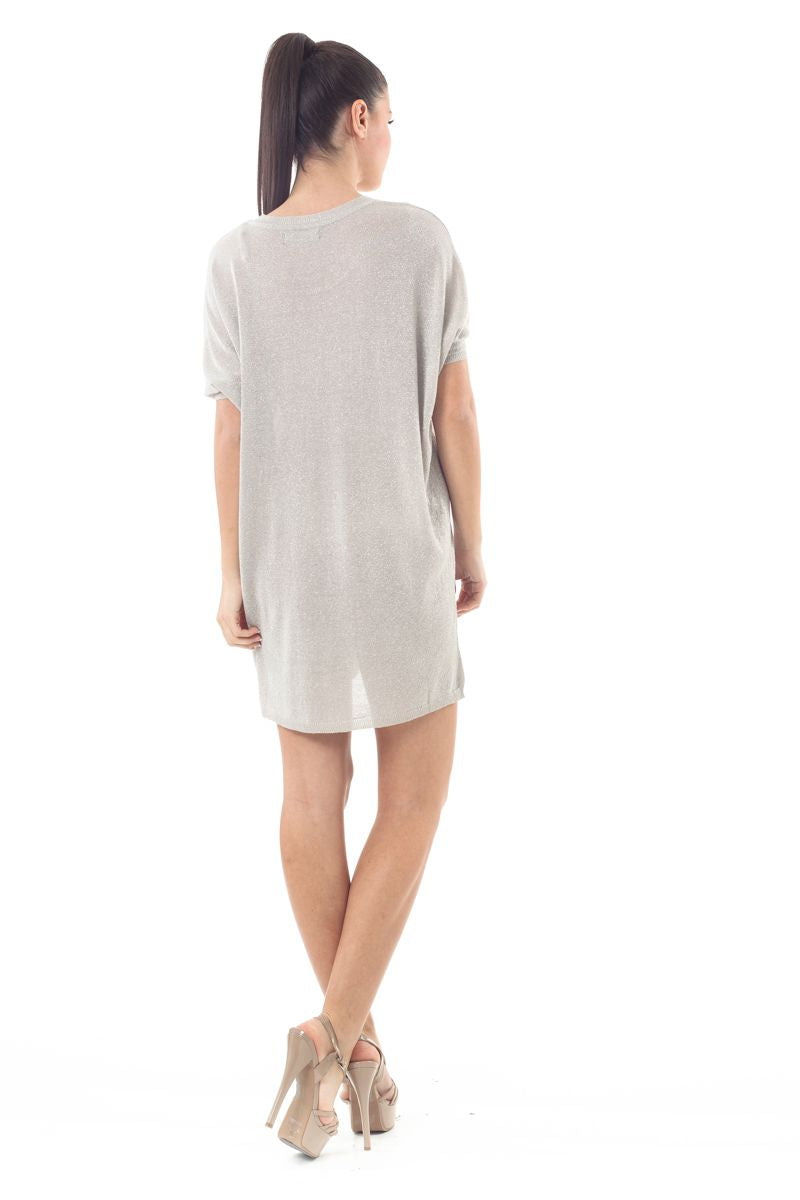 Conquista Φόρεμα Mini Casual Κοντομάνικο Στρογγυλή Λαιμόκοψη Με Lurex Μονόχρωμο Μπεζ C330-002