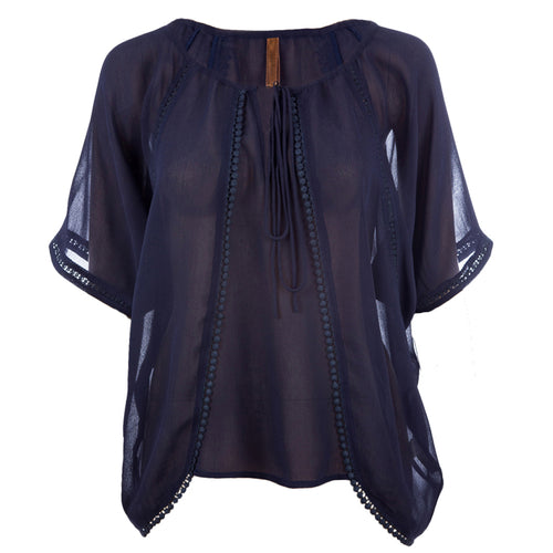 Sheer Boho Top Navy