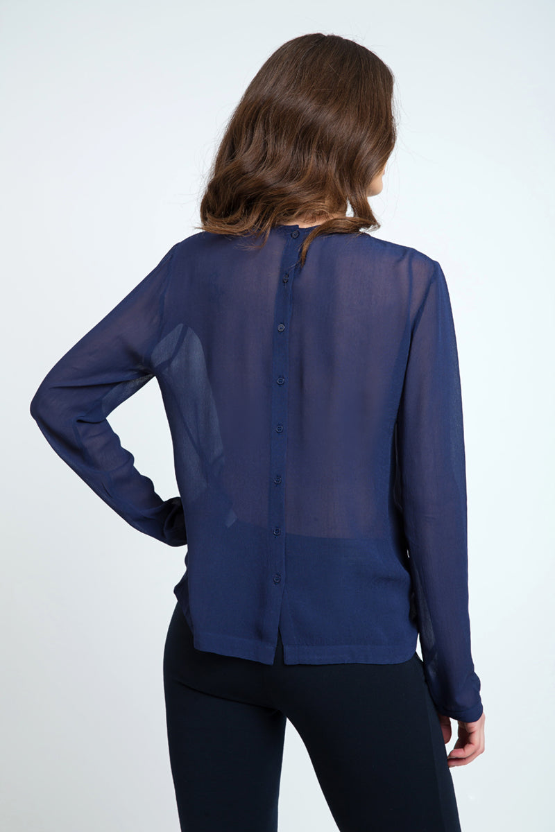 Sheer Ethnic Style Top Navy