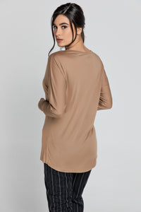 Light Brown Top with Long Batwing Sleeves