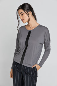 Dark Grey Top with Faux Leather Detail