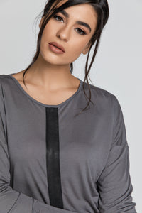 Dark Grey Top with Faux Leather Detail