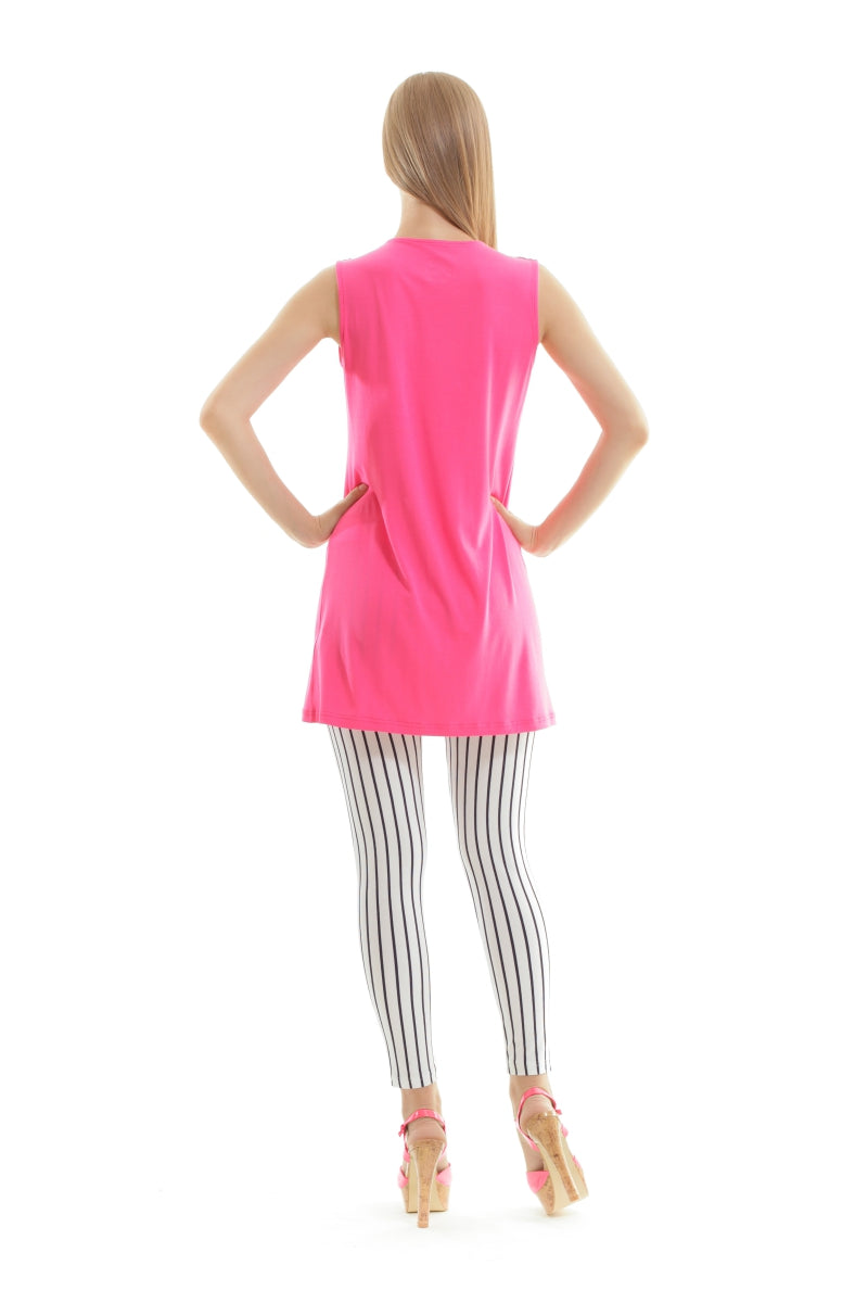 Conquista Τουνίκ Longline Casual Αμάνικο V-Λαιμόκοψη Μονόχρωμη Φούξια ME.426-fux