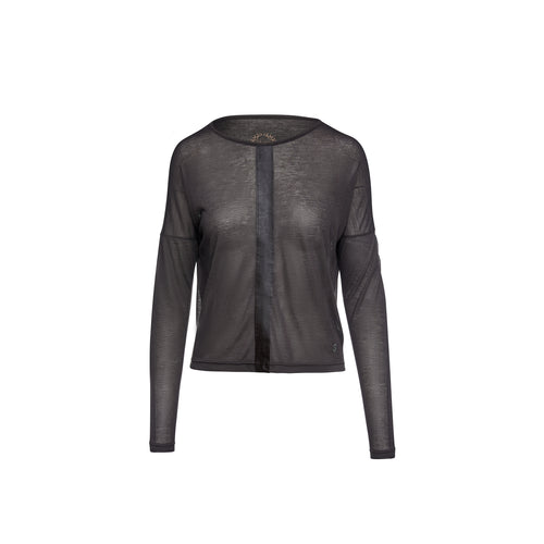 Dark Brown Top with Faux Leather Detail