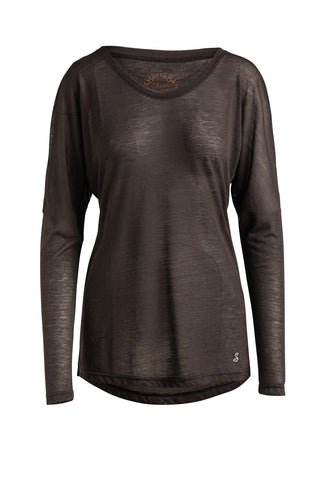 Brown Knit Top with Long Batwing Sleeves in Stretch Jersey Sustainable Fabric