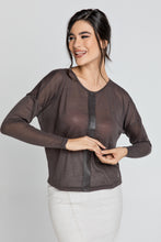 Load image into Gallery viewer, Dark Brown Top with Faux Leather Detail